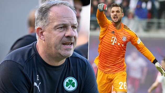 Greuther-Fürth coach Alexander Zorniger (left) criticizes his goalkeeper in public. Bayern keeper Sven Ulreich (right) is stunned. (Bild: GEPA pictures)