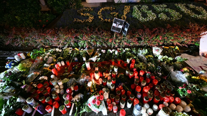 People laid flowers and candles near the crime scene in Solingen. (Bild: AFP)