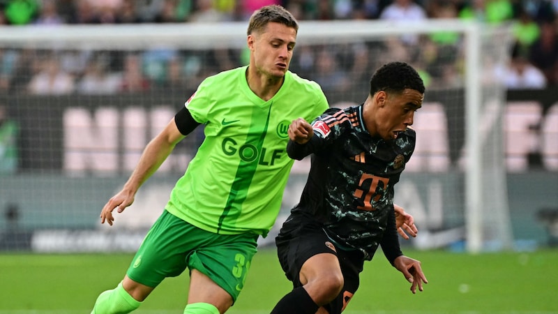 Jamal Musiala (r.) scored to make it 1:0. (Bild: APA/AFP/Tobias SCHWARZ)