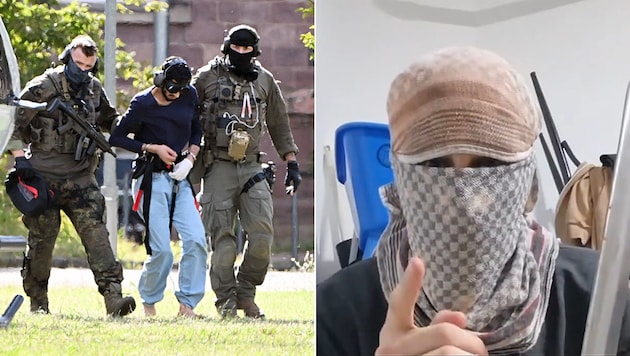 Issa al H., the knife attacker in Solingen, is said to be featured in an IS propaganda video. (Bild: APA Pool/APA/dpa/Uli Deck, Amaq News)