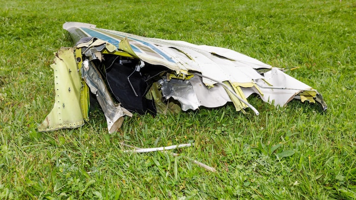 Part of the wreckage of the crashed small plane.