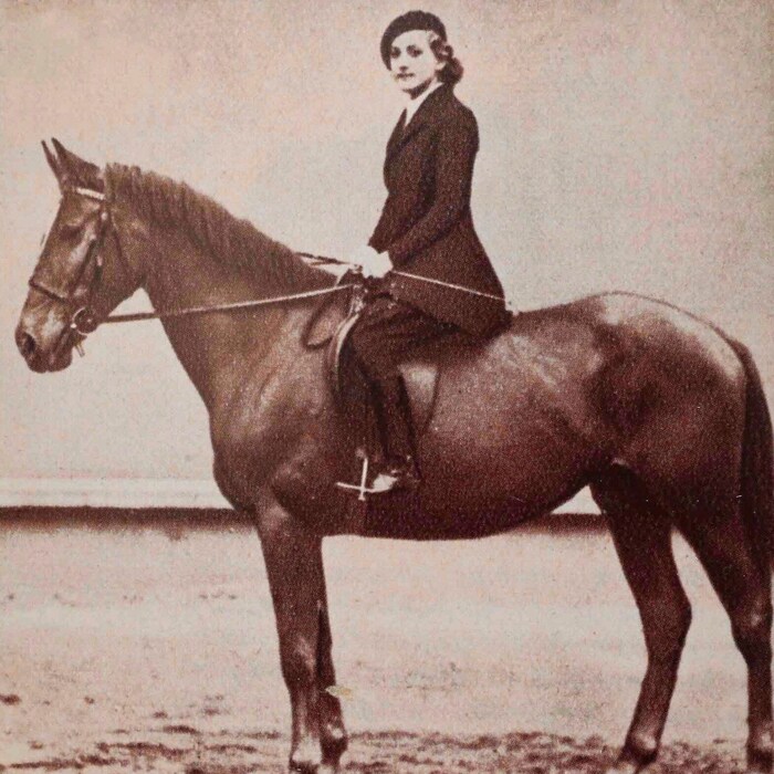 1938 on horseback on her horse "Goodwill"...