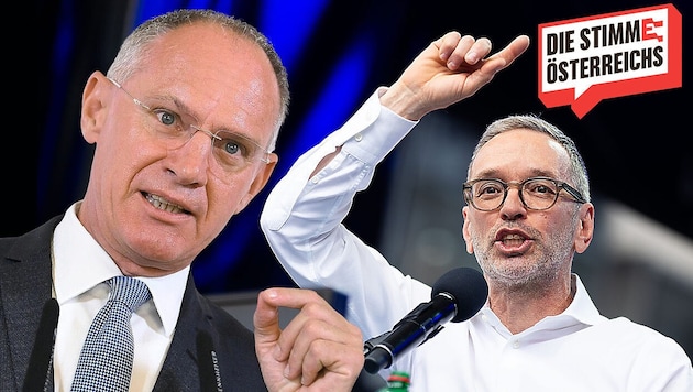 6553 deportations in the first half of the year alone. But how do the figures for Gerhard Karner and Herbert Kickl compare? The "Krone" knows the figures. (Bild: Krone KREATIV/APA/HELMUT FOHRINGER, APA/GEORG HOCHMUTH)