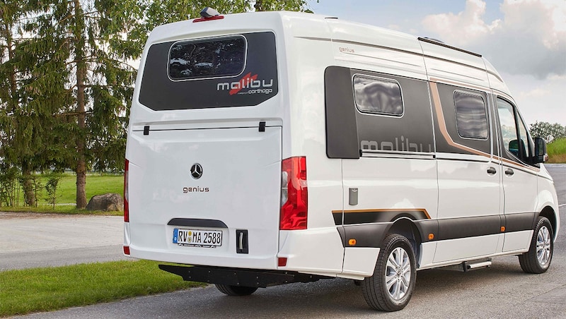 Malibu surprises with a camper van based on the Mercedes Sprinter in an unusual length of 6.41 meters. (Bild: Malibu)