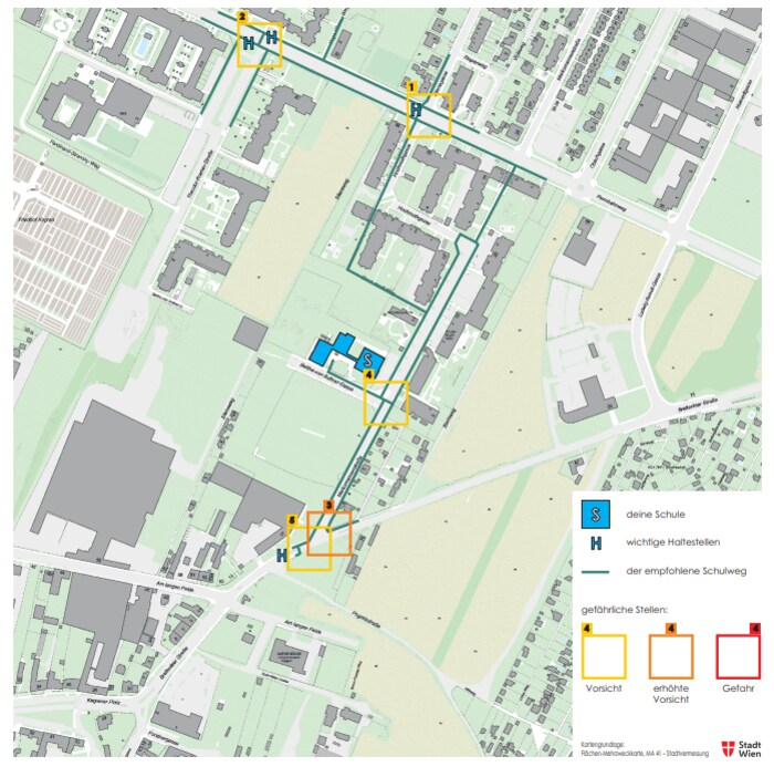 Schulwegplan für die Bertha-von-Suttner-Gasse in der Donaustadt.