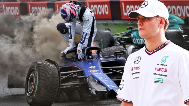 Mick Schumacher (right) does not get the cockpit of broken driver Logan Sargeant. (Bild: GEPA)