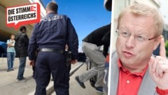 Polizeigewerkschafter Hermann Greylinger nimmt zur Abschiebeproblematik Stellung. (Bild: Krone KREATIV/APA/HERBERT NEUBAUER, APA/HANS KLAUS TECHT)