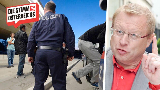 Police unionist Hermann Greylinger comments on the deportation issue. (Bild: Krone KREATIV/APA/HERBERT NEUBAUER, APA/HANS KLAUS TECHT)