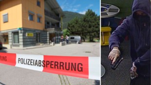 Ein Bild aus der Überwachungskamera zeigt den Täter. Kurz vor 11 Uhr wurde die Bank überfallen. (Bild: Johanna Birbaumer/Polizei Tirol)