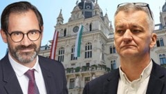 Finanzdirektor Müller (li.) und Finanzstadtrat Eber verordnen Graz nächstes Sparpaket. (Bild: Krone KREATIV/Jauschowetz (2), Foto Fischer)