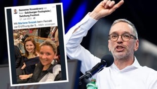 Die Salzburger FPÖ-Landeschefin Marlene Svazek und Niederösterreichs Landesrätin Susanne Rosenkranz zählten zu den Festspielgästen. (Bild: Krone KREATIV/GEORG HOCHMUTH, zVg)