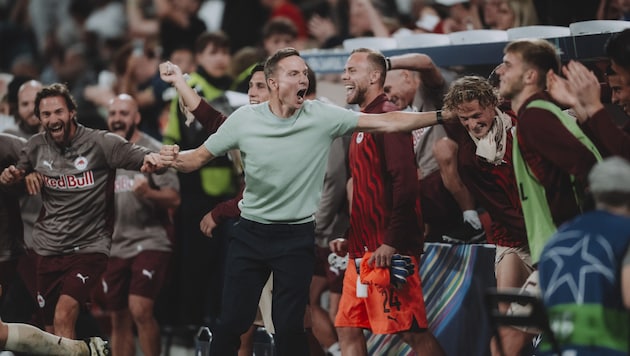 After the final whistle, the Bulls' joy knew no bounds. (Bild: Andreas Schaad – FC Red Bull Salzburg)