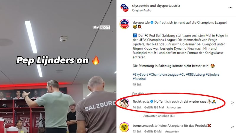 Kevin Großkreutz stichelt auf Instagram gegen die Salzburger. (Bild: instagram.com/skysportde)