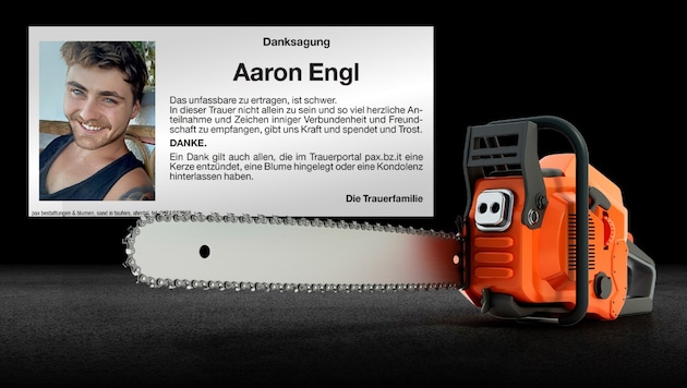 Aaron Engl's obituary: his fate shakes South Tyrol. A chainsaw was found a few meters from his body. (Bild: Krone KREATIV/APA/Picturedesk/pax.bz.it, stopck.adobe.com)