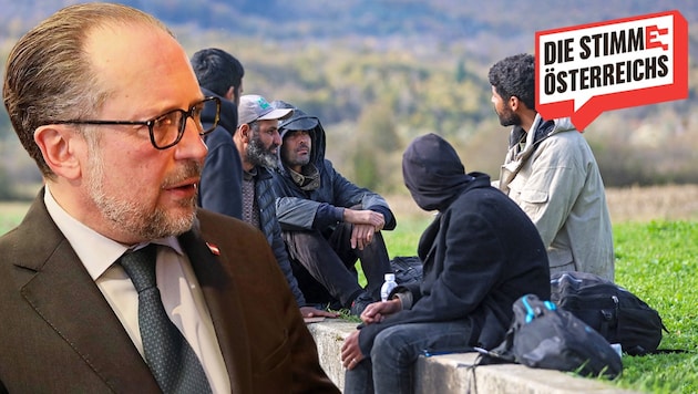 Schallenberg advocates a "credible asylum system". (Bild: Krone KREATIV/APA/AFP/Damir SENCAR, Martin Jöchl)