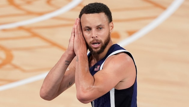 NBA superstar Steph Curry at the Olympic Games in Paris. (Bild: AP ( via APA) Austria Presse Agentur/ASSOCIATED PRESS)