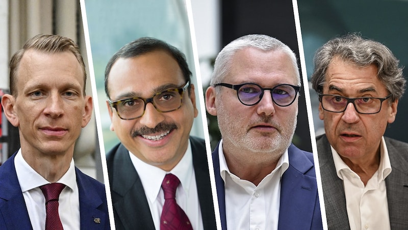 Demanded: Sebastian Wolf (Rosenbauer), Rohit Aggarwal (Lenzing), Jörg Theis (B&amp;R) and Stefan Pierer (Pierer Mobility). (Bild: Krone KREATIV/Harald Dostal, Markus Wenzel (2), Lenzing AG)