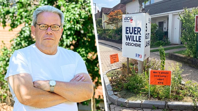 Election campaign in the garden: KPÖ-Mahrer against the FPÖ (Bild: Krone KREATIV/zVg, Attila Molnar)