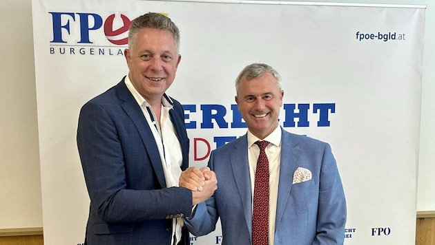 Alexander Petschnig and Norbert Hofer are campaigning together. (Bild: FPÖ Bgld.)