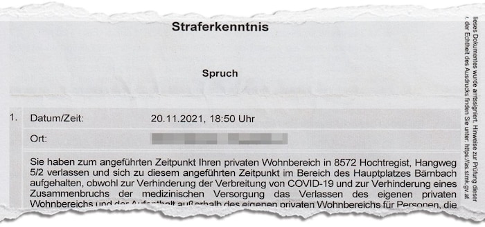 Ein Auszug aus dem Strafbescheid
