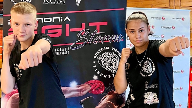 Fabio Rabel (14) and Austria's youngest professional boxer, Denise Stanojev (18), are ready. (Bild: Grammer Karl/Karl Grammer)