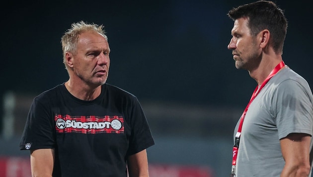 Admira coach Thomas Silberberger (left) and Rapids sports boss Markus Katzer (Bild: GEPA pictures)