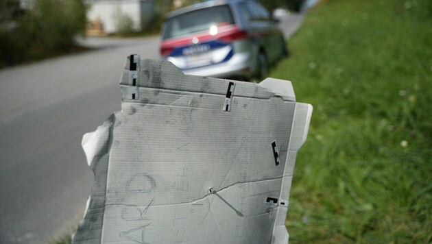 The unknown perpetrators replaced the plaque with this pizza box. (Bild: APA/Florian Musil)