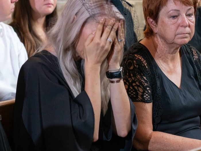 Simone Lugner at the funeral service for her late husband in Vienna's St. Stephen's Cathedral