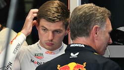 Max Verstappen (links) bangt derzeit sogar um die Titelverteidigung. (Bild: AFP/APA/Gabriel BOUYS)