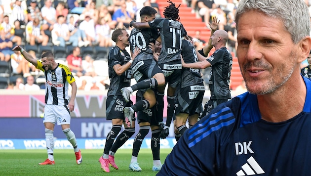 WAC coach Didi Kühbauer (right) celebrates a clear victory at LASK. (Bild: GEPA)