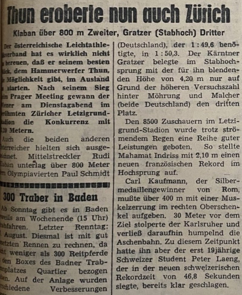 Thun erobert Zürich. (Bild: Kronen Zeitung, 30. Juni 1961)