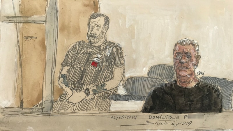 A courtroom sketch shows the main defendant Dominique Pelicot. (Bild: APA/AFP)