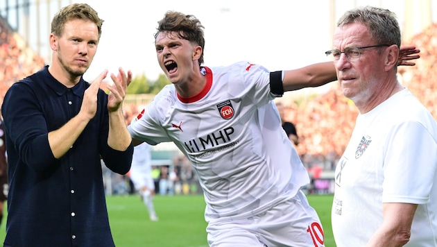 Paul Wanner (center) is being courted by Julian Nagelsmann (left) and Ralf Rangnick. (Bild: GEPA)