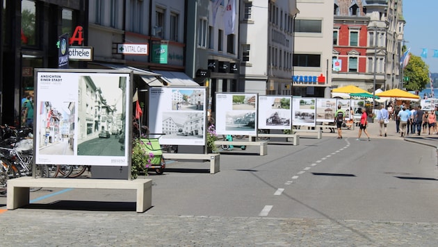 Kein Auto darf hier mehr fahren: die Fußgängerzone in der Bregenzer Innenstadt. (Bild: Noah Hakim Allouche)