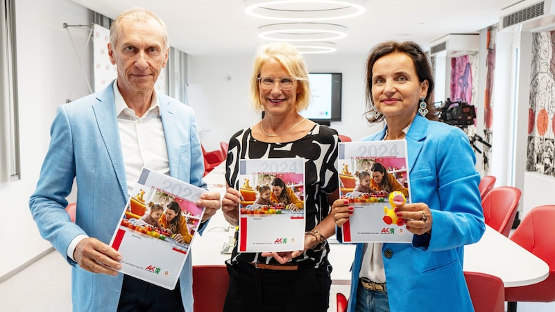 AK-Chef Josef Pesserl, Cordula Schlamadinger (Leiterin Kinderdrehscheibe) und AK-Frauenreferatsleiterin Bernadette Pöcheim (Bild: AK Stmk/Derler)