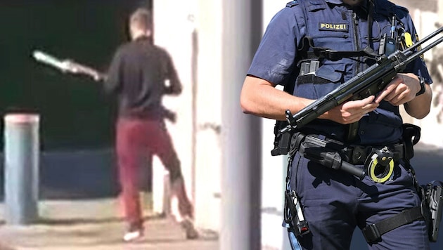 The man who drove up to the NS Documentation Center in Munich on Thursday and fired at police officers in front of the building was an 18-year-old Austrian with Bosnian roots. (Bild: Krone KREATIV/zVg/AFP/KroneKreativ)