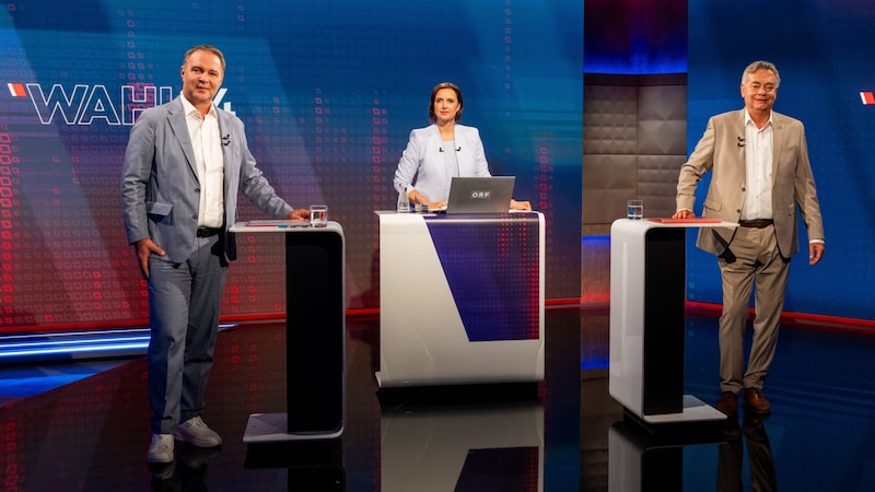 Andreas Babler (SPÖ) und Werner Kogler (Grüne) im ORF-Duell (Bild: APA/GEORG HOCHMUTH)