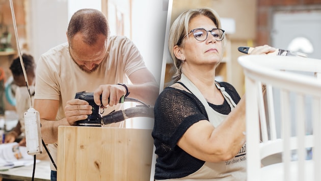 Bei den Workshops gibt’s die Möglichkeit in der Gruppe ein Möbel aufzubereiten. Manche buchen sich auch einen Einzelkurs, um ein Einrichtungsstück zum Hingucker werden zu lassen. (Bild: Krone KREATIV/Antje Wolm, Carolin Anne)