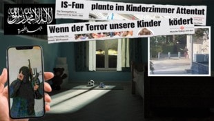 Emrah I. (re.) ist nicht der Einzige, der sich im Kinderzimmer auf seinen „großen Tag“ vorbereitet hat. Immer mehr Kinder und Jugendliche radikalisieren sich über soziale Medien im eigenen Kinderzimmer, bevor sie zuschlagen. (Bild: Krone KREATIV/stock.adobe.com, ZvG, LPD NÖ, Wikipedia Krone )