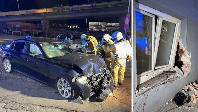 Not only the BMW, but also the building was severely damaged. (Bild: ZOOM Tirol)