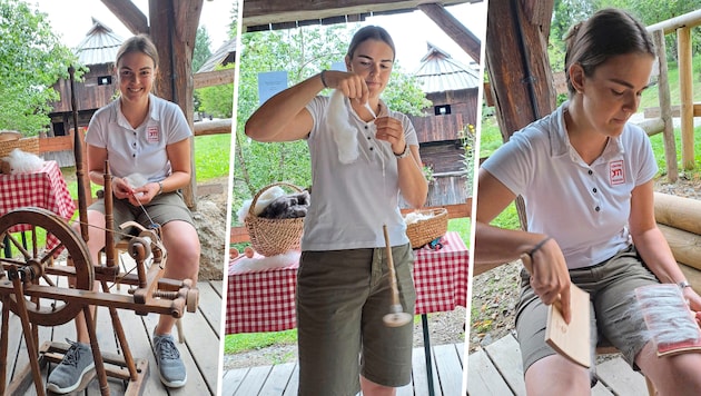 "It's a long way from sheep to sweater," says Lisa Jestl, who has made spinning her hobby and also passes on her skills and knowledge in taster courses at the open-air museum in Maria Saal. (Bild: Kogler Christina Natascha)