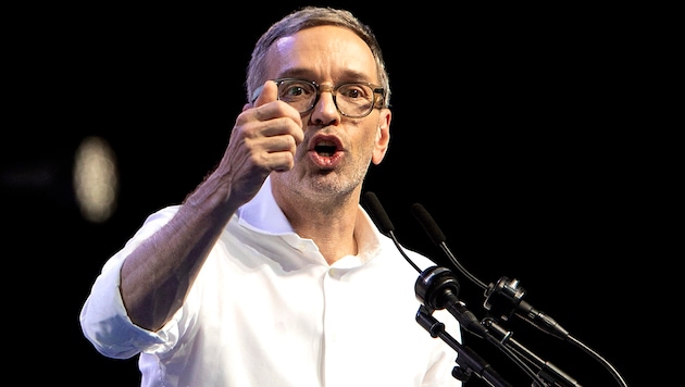 FPÖ leader Herbert Kickl compared himself to Reinhold Messner in his speech. (Bild: APA/AFP/Alex HALADA)