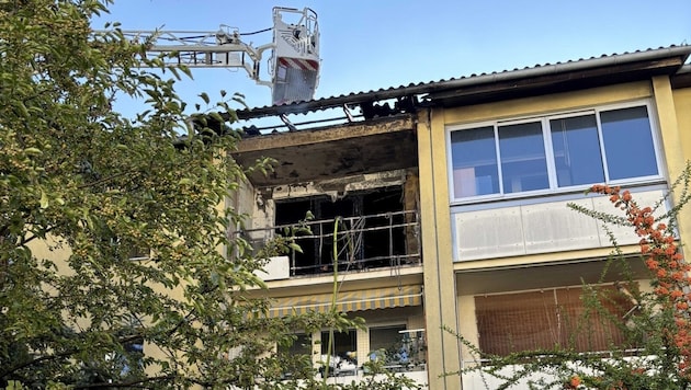 The resident was left hanging from the window sill of his second-floor apartment. (Bild: Stadt Wien | Feuerwehr)