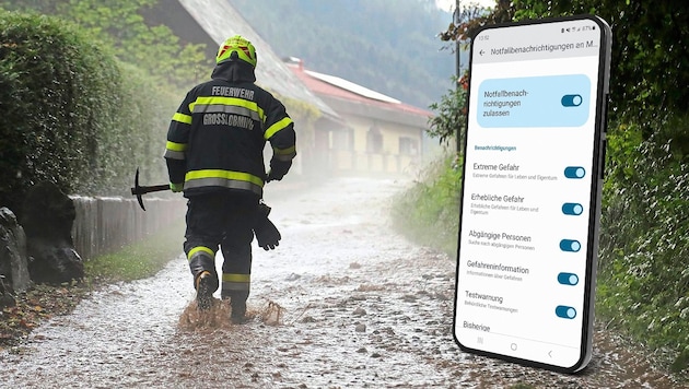 Vor Katastrophen soll künftig via Handy gewarnt werden. (Bild: Krone KREATIV/stock.adobe.com, Thomas Zeiler, zVg)