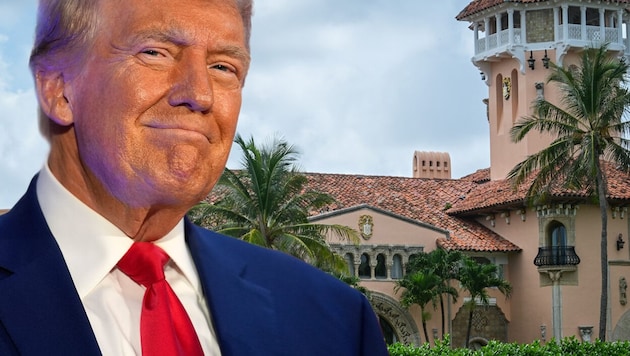 The official main source of income last year was Trump's golf club Mar-a-Lago. (Bild: Krone KREATIV/APA/AFP/Giorgio VIERA, AP/Evan Vucci)