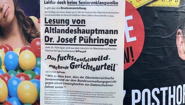 This poster was displayed on Tuesday at the Südbahnhofmarkt in Linz, among other places (Bild: Pachner Jürgen/Jürgen Pachner)