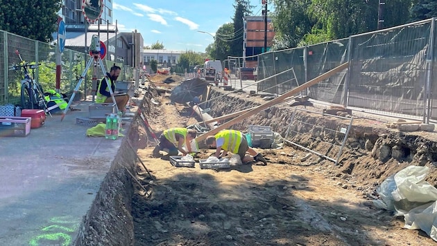 Archaeologists at work in Graz: this is where the skeletons were discovered. (Bild: Jörg Schwaiger)