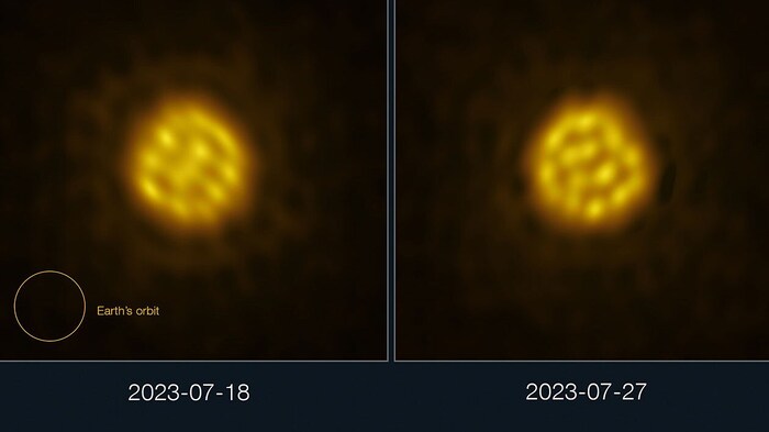 Die Gasblasen auf R Doradus sind 75-mal so groß wie unsere Zentralgestirn. 