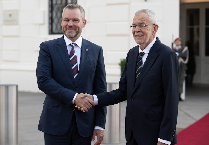 Van der Bellen hat aktuell seinen slowakischen Amtskollegen Peter Pellegrini zu Gast.  (Bild: AFP/Joe Klamar)