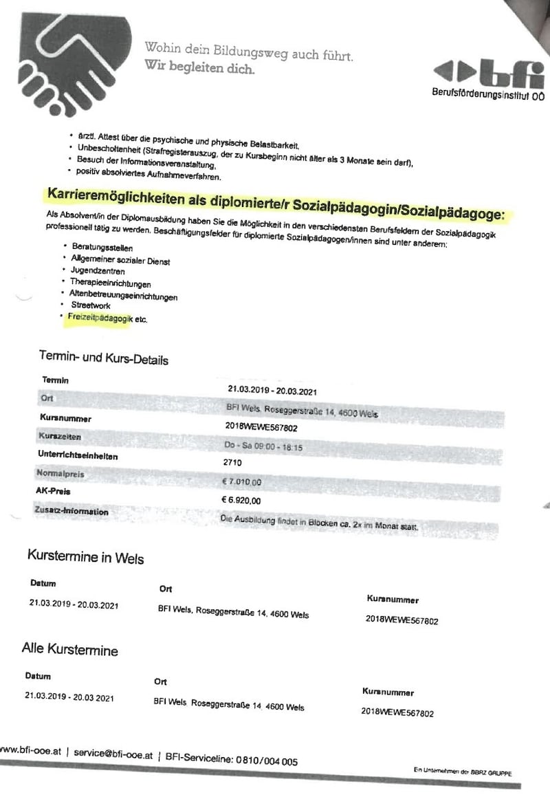 Im Prospekt wurden die Karrieremöglichkeiten aufgeschlüsselt – seit März schaut es anders aus (Bild: zVg)